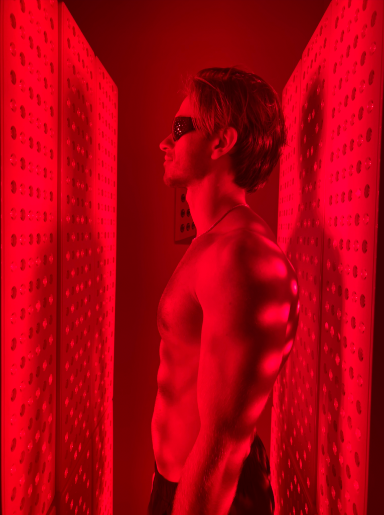 Red light therapy session at Rest Recovery Wayne wellness center in New Jersey